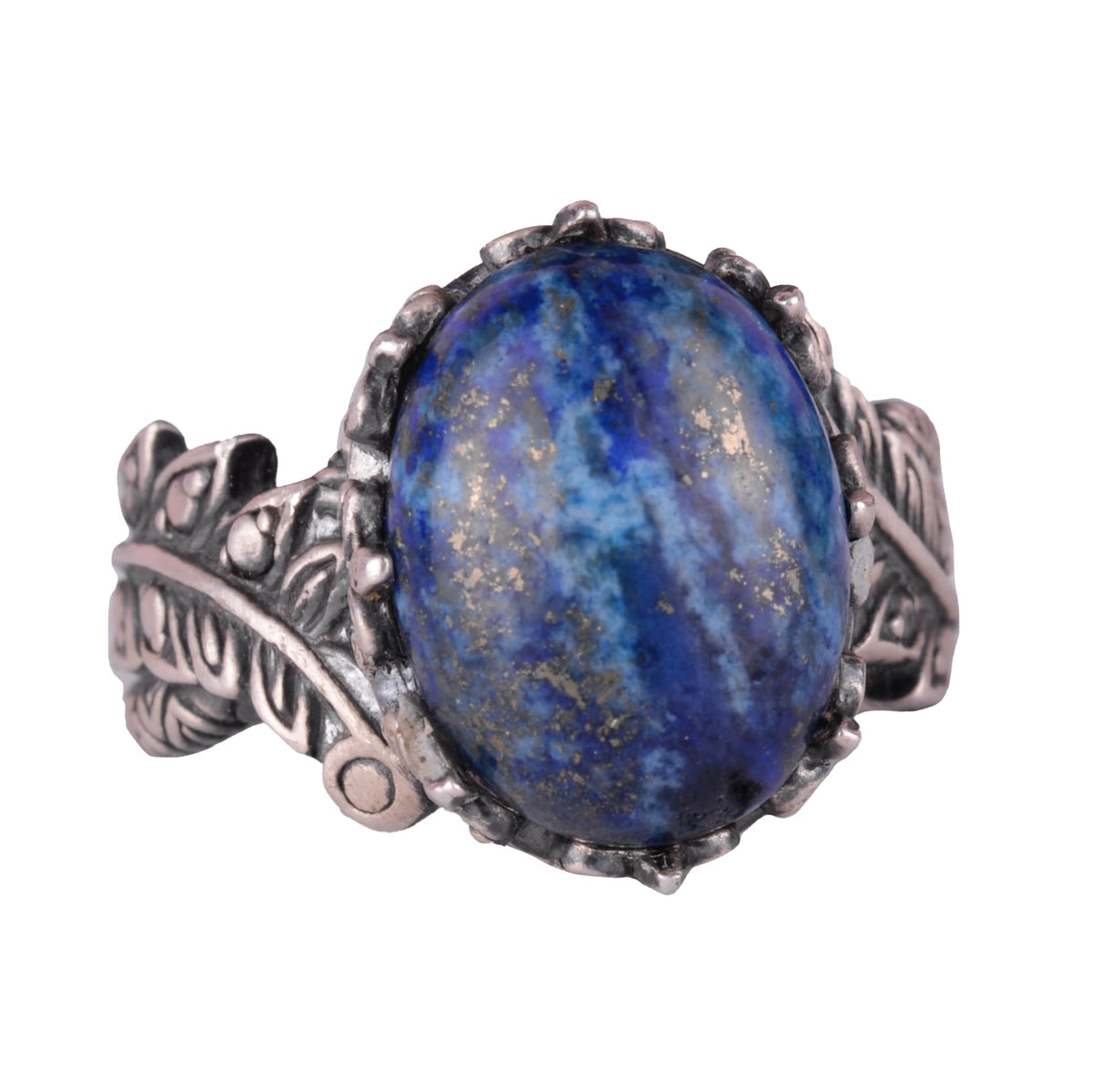 Bohemian Vintage Design Silver Women's Ring - Natural Lapis Lazuli Stone