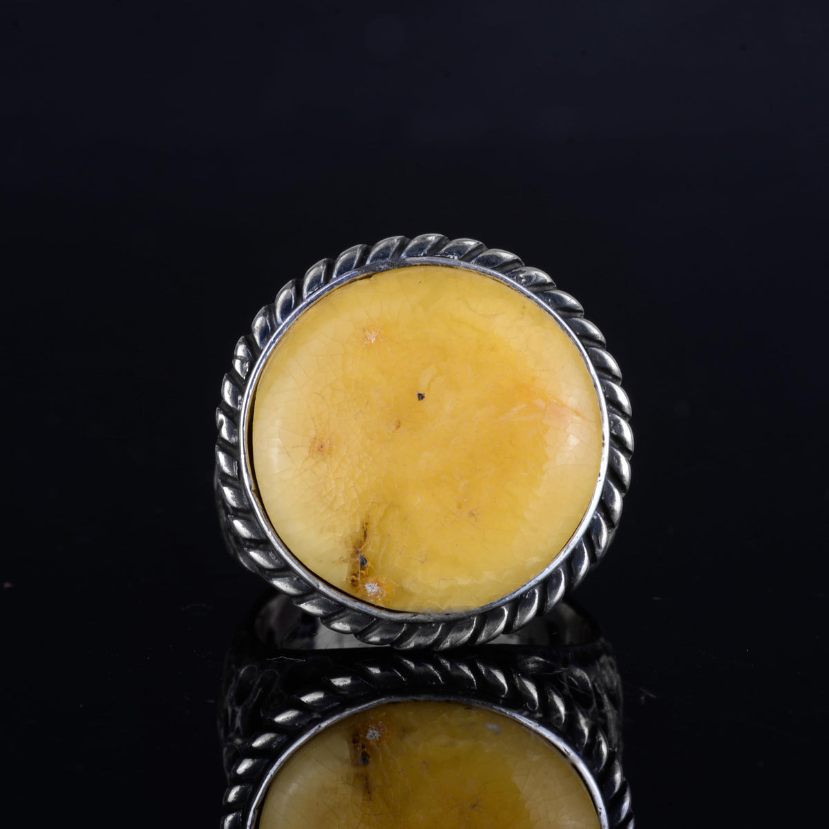 KAMBO Natural Amber Stone Ring – 925 Sterling Silver Handmade Men's Ring – Round Stone Statement Jewelry — 4