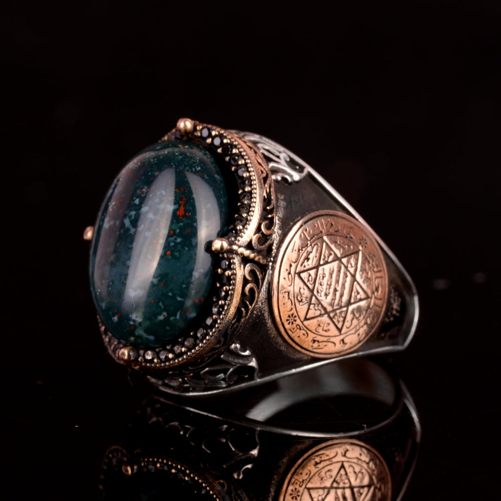 Star of David Ring, Natural Green Bloodstone Ring - 925 Sterling Silver — 5