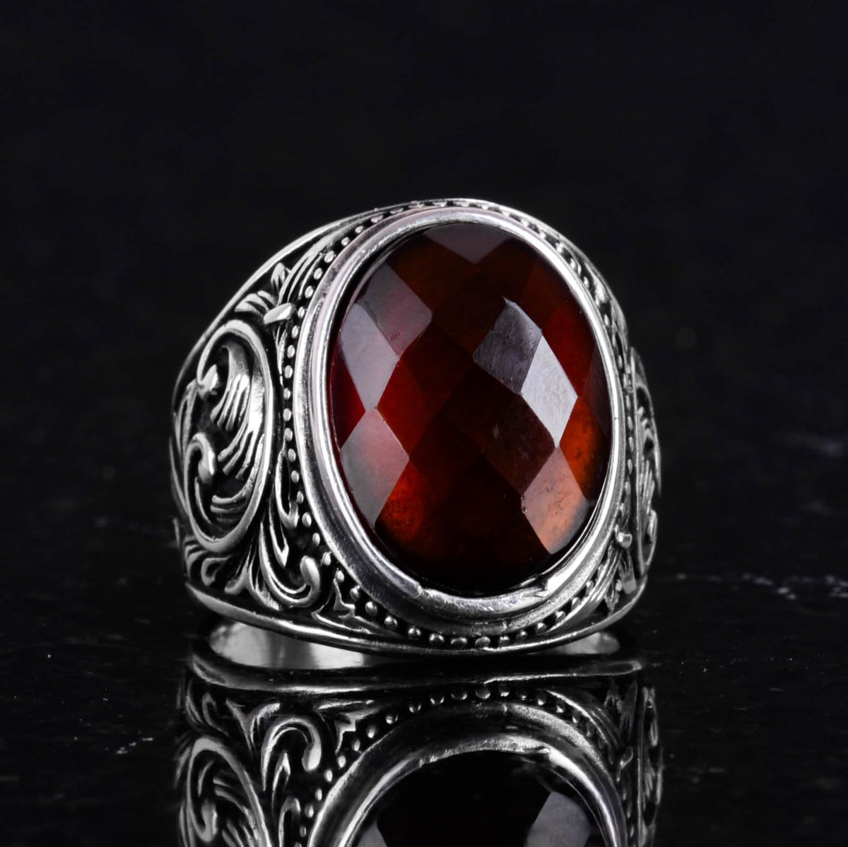 Handmade Garnet Stone Ring - 925 Sterling Silver Men's Ring — 4