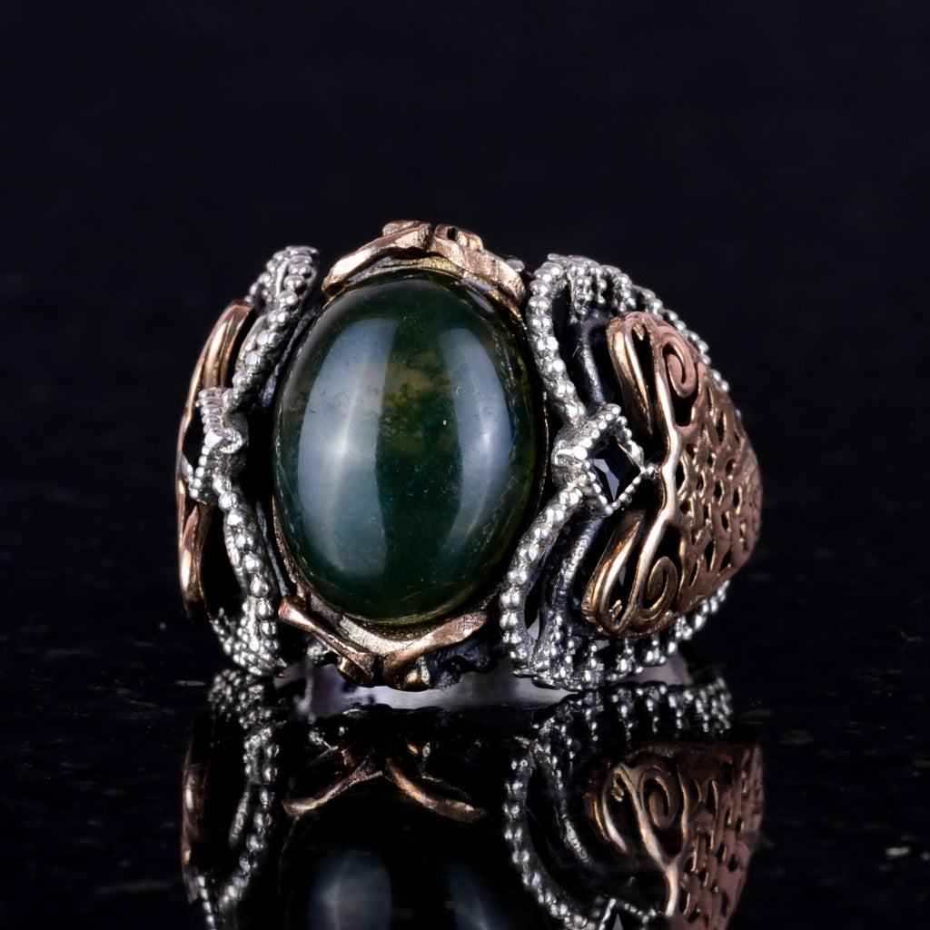 Natural Moss Agate Stone, 925 Sterling Silver Men's Ring — 2