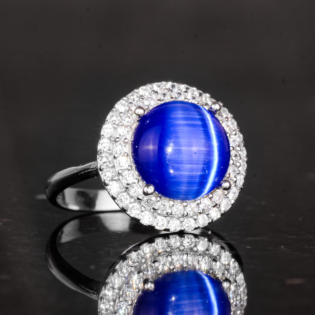 Navy Eye Stone Silver Ring — 5