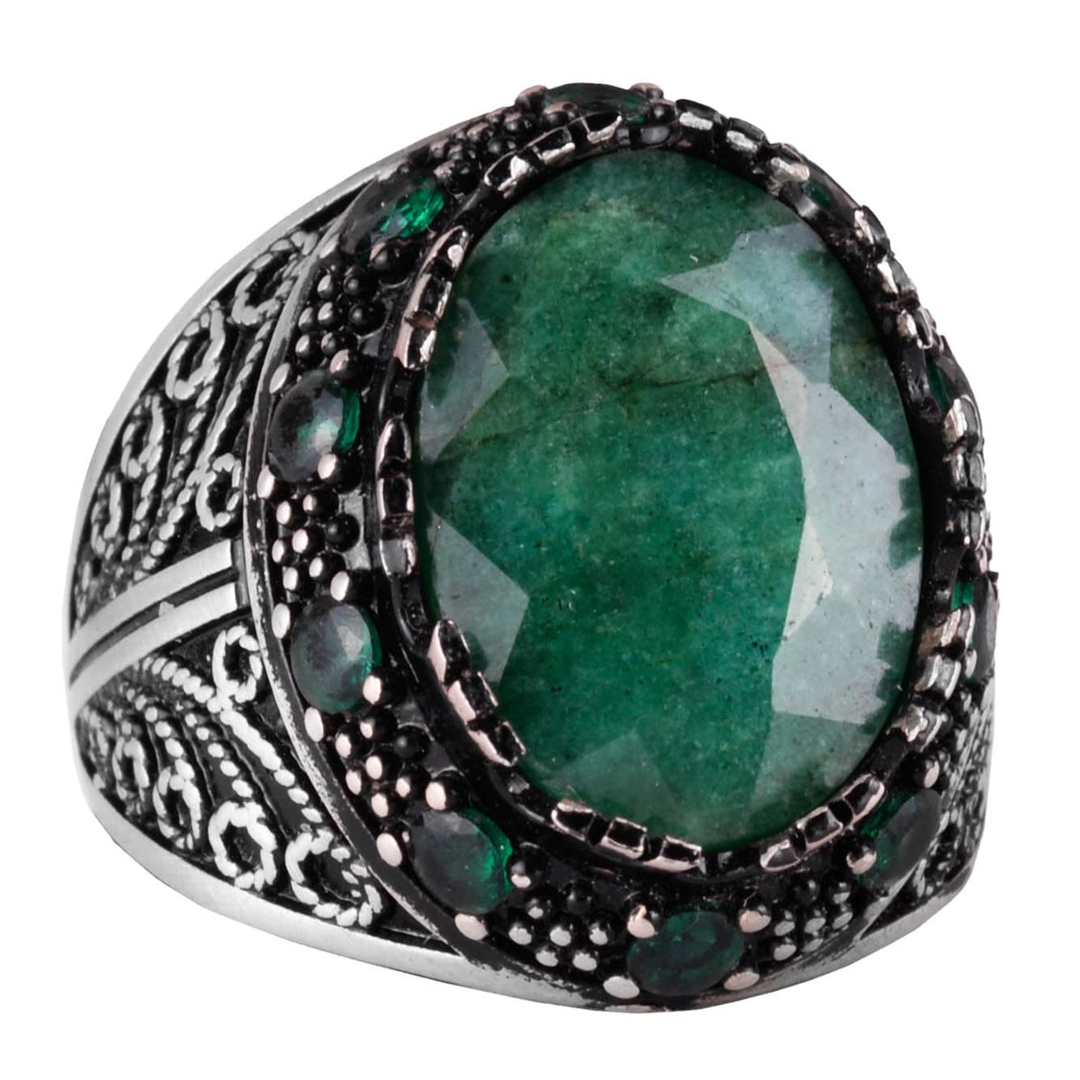 Kambo Exquisite Natural Emerald Gemstone Ring - Luxurious 925 Sterling Silver Handmade Men's Jewelry