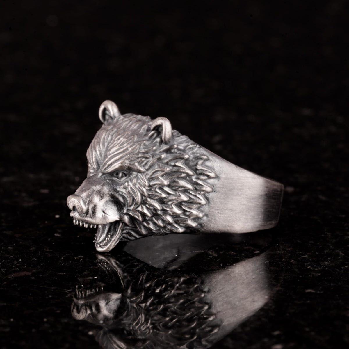KAMBO Handmade 925 Sterling Silver Bear Head Men’s Ring - Gothic Angry Bear Design, Animal Motif Statement Jewelry, Vint