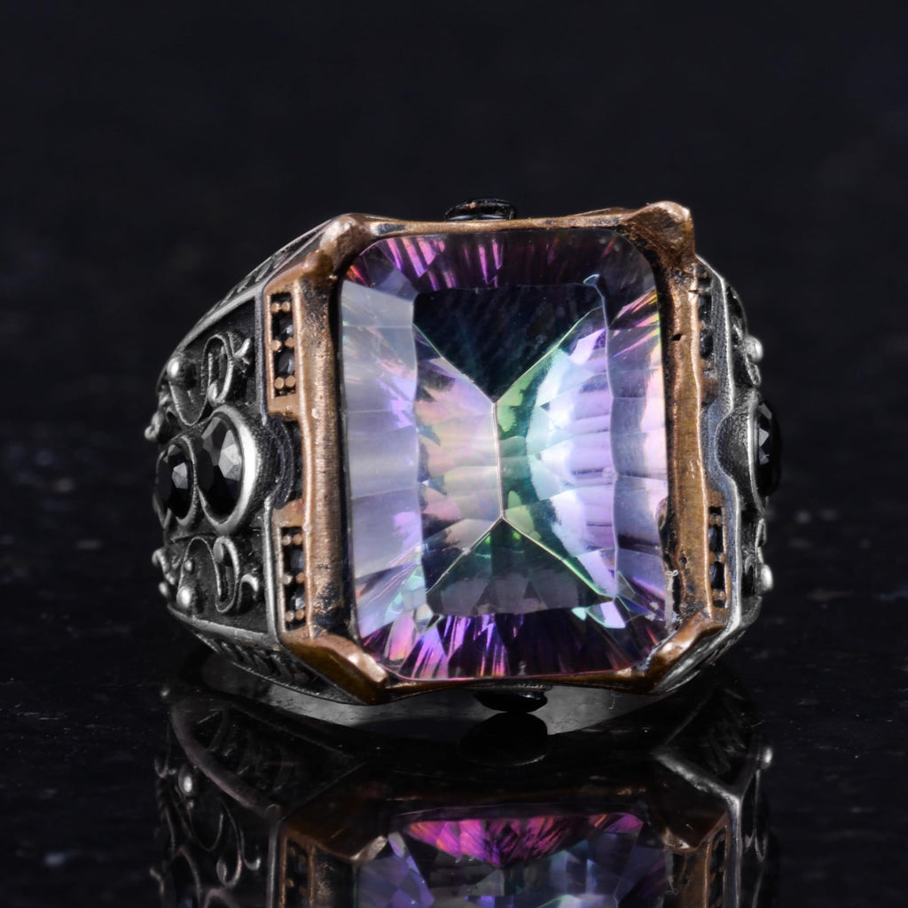 925 Sterling Silver Ring - Synthetic Stone Ring for Men - Handmade Ring — 5