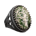 925 Sterling Silver Men's Ring, Natural Jade Ring, Oval Spotted Jade