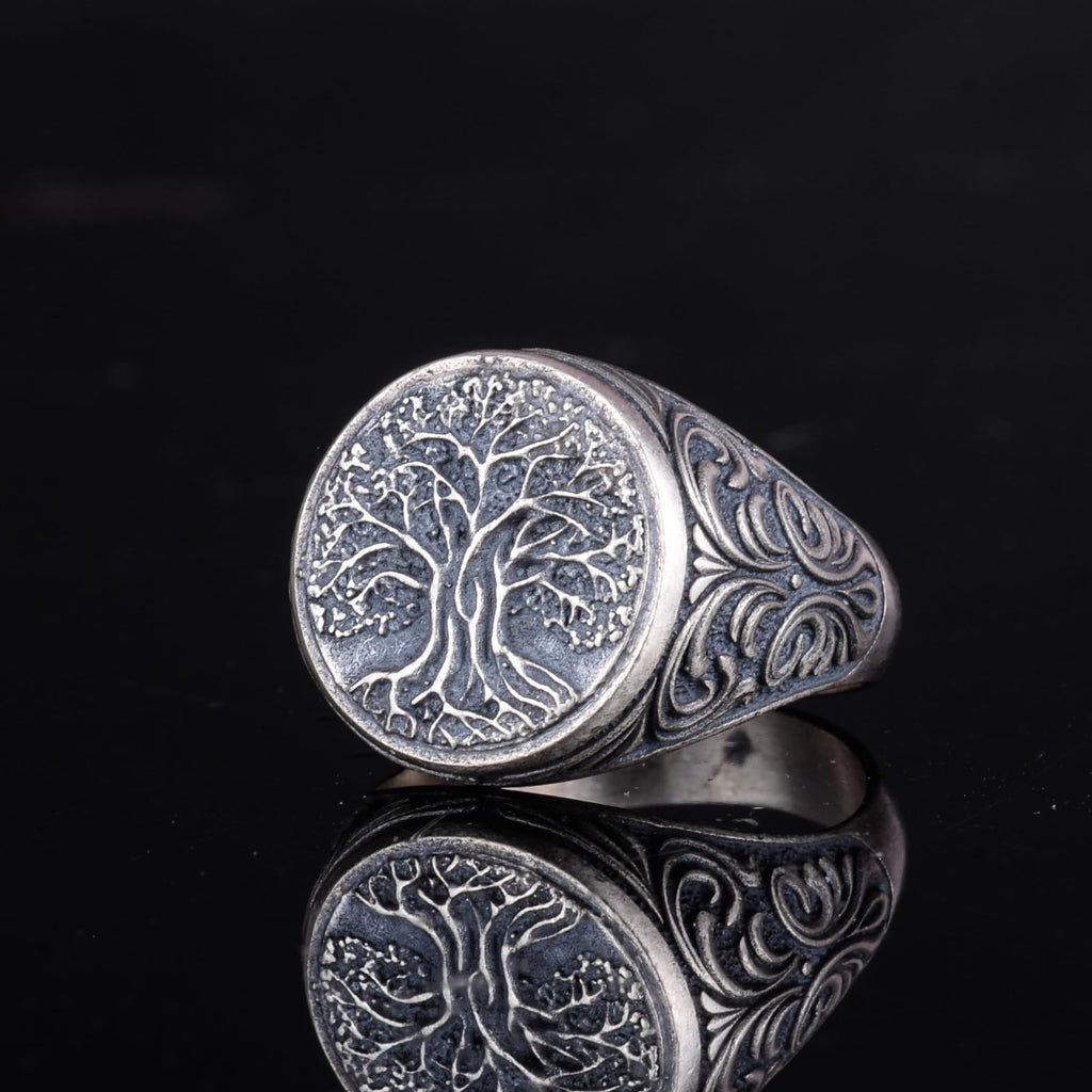 KAMBO 925 Sterling Silver Men's Tree of Life Ring – Symbol of Wisdom and Strength – Handmade Vintage Spiritual Jewelry (Silver) — 5