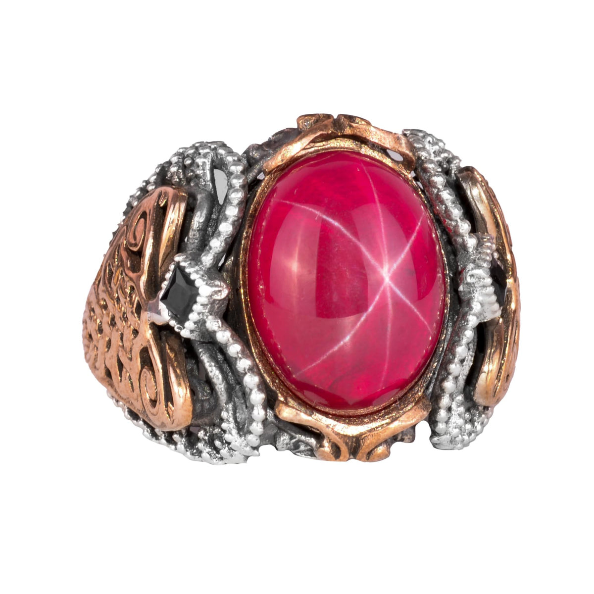 Real Natural Star Ruby Stone Men's Ring - 925 Sterling Silver