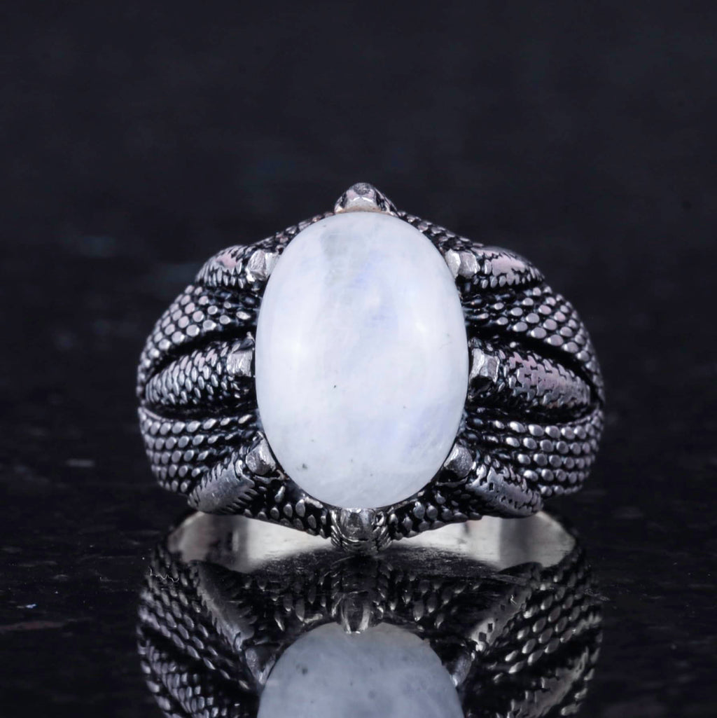 925 Sterling Silver Men's Ring, Natural Stone, Handmade Vintage Design Claw Ring (Larimar) — 4