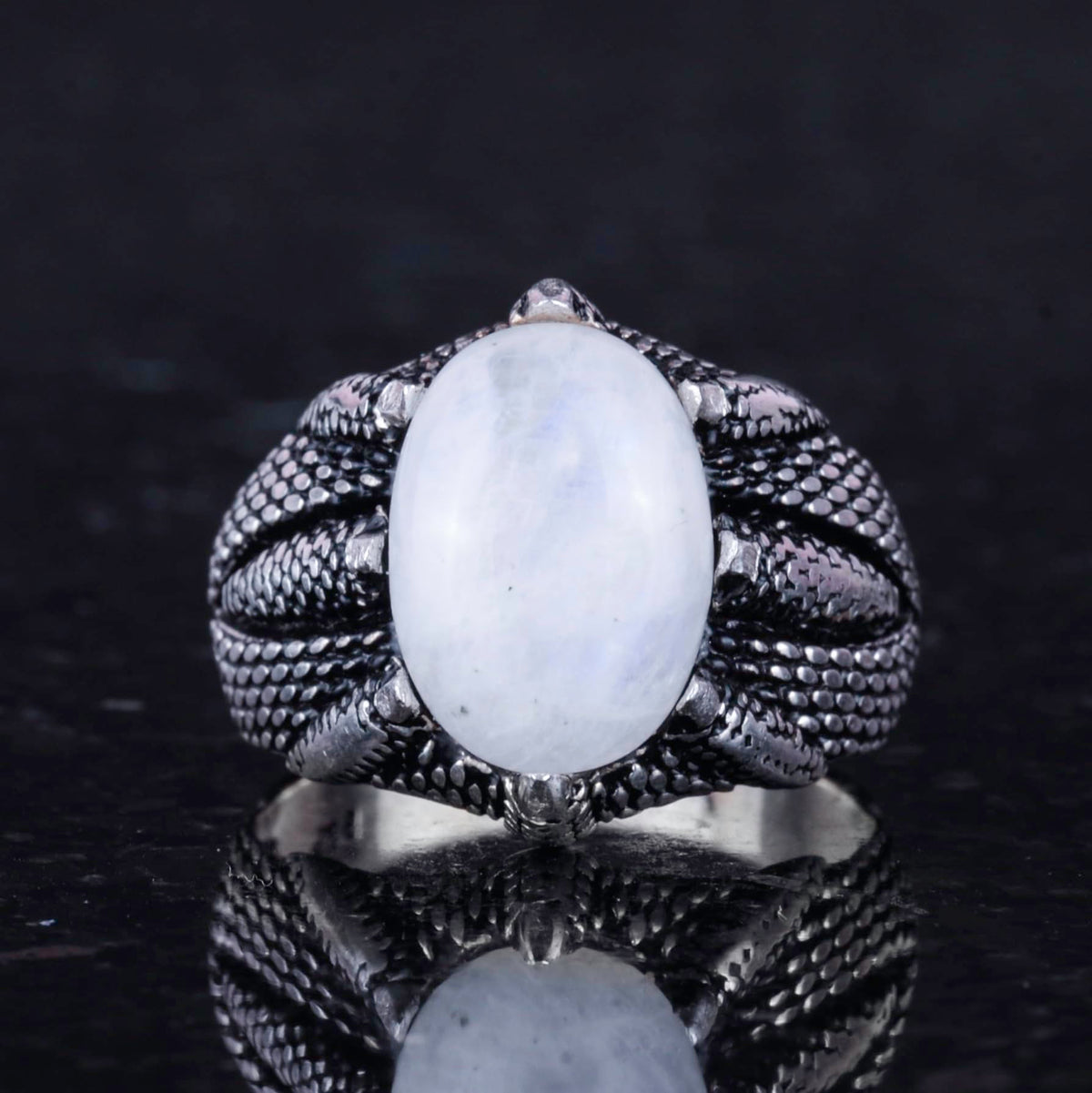 925 Sterling Silver Men's Ring, Natural Stone, Handmade Vintage Design Claw Ring (Larimar) — 4
