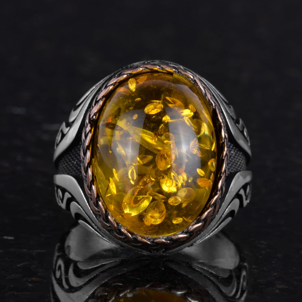 925 Sterling Silver Ring - Synthetic Stone Silver Ring - Handmade Ring (Synthetic Amber) — 4