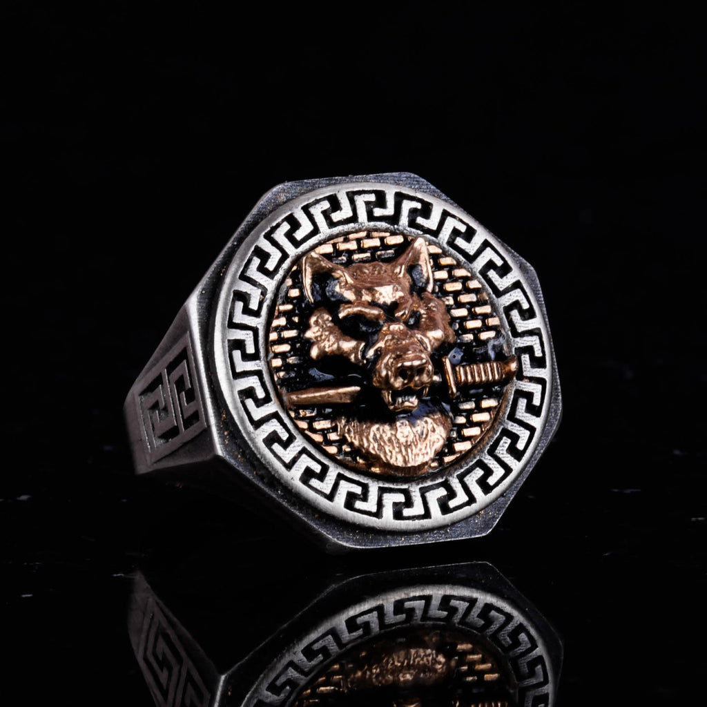 925 Sterling Silver Ring - Greek Pattern Men's Ring - Handmade Ring (Wolf) — 5