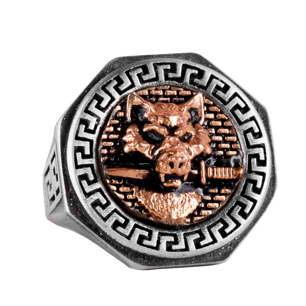 925 Sterling Silver Ring - Greek Pattern Men's Ring - Handmade Ring (Wolf)