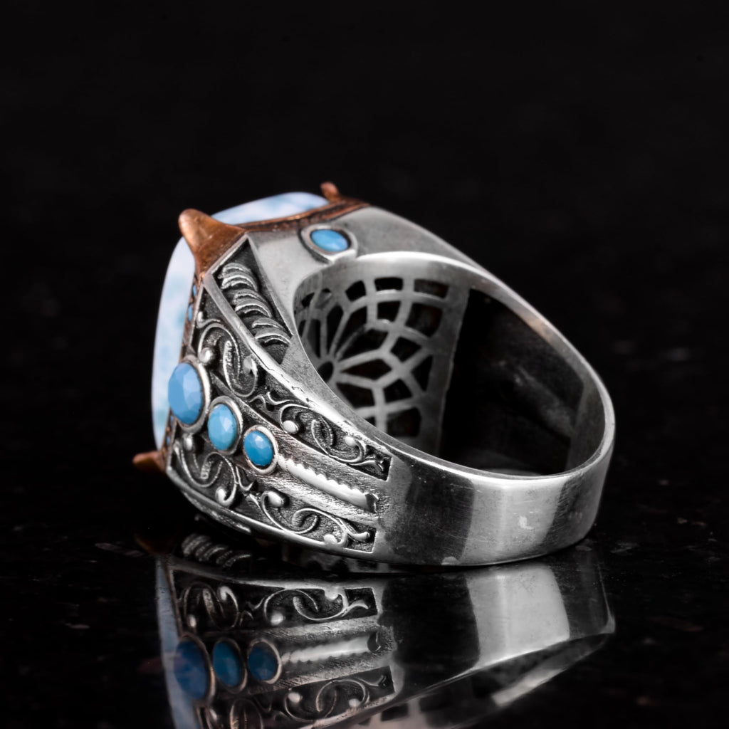 Natural Larimar Stone Ring - 925 Sterling Silver — 7