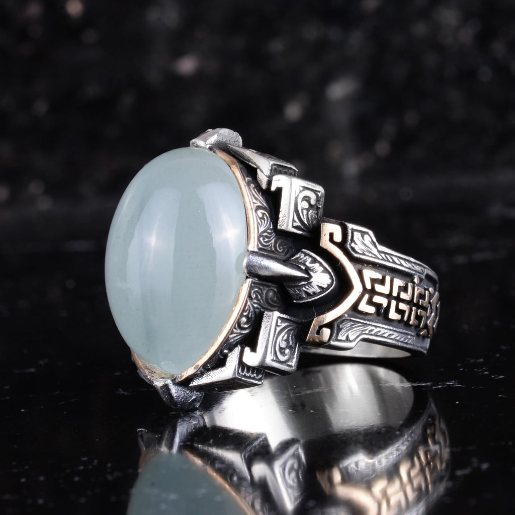 KAMBO Handmade 925 Sterling Silver Aquamarine Ring for Men – Elegant Vintage Statement Jewelry, Natural Gemstone, Mascul