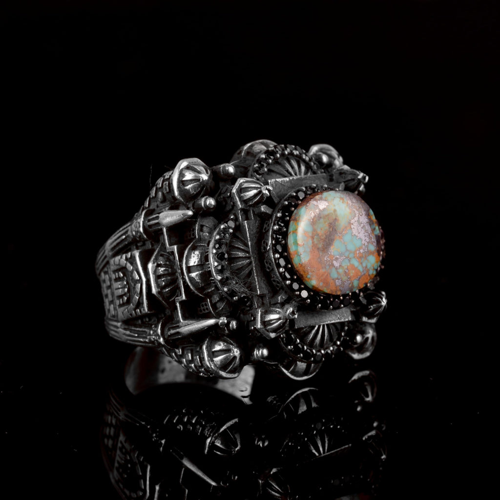 925 Sterling Silver 3D Mosque Ring with Natural Arizona Turquoise Stone — 4