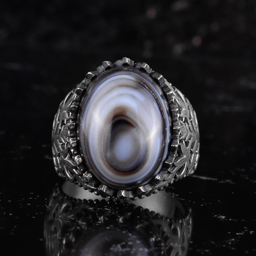 KAMBO Natural Yemen Agate Stone Ring – 925 Sterling Silver Decorative Men's Ring – Handmade Vintage Statement Ring (Yemen Agate-5) — 3