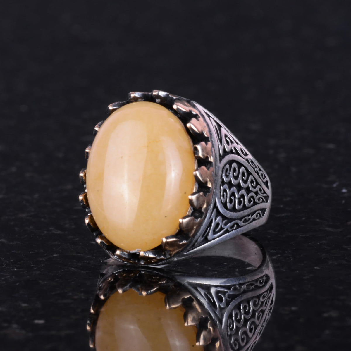 925 Sterling Silver Men's Ring - Yellow Agate Stone (Model-2) — 4