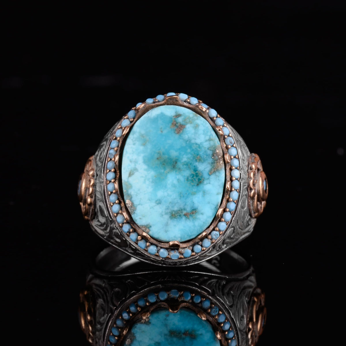 KAMBO Authentic Arizona Turquoise Stone Men's Ring - Natural Stone Handmade 925 Sterling Silver (Model-3) — 4