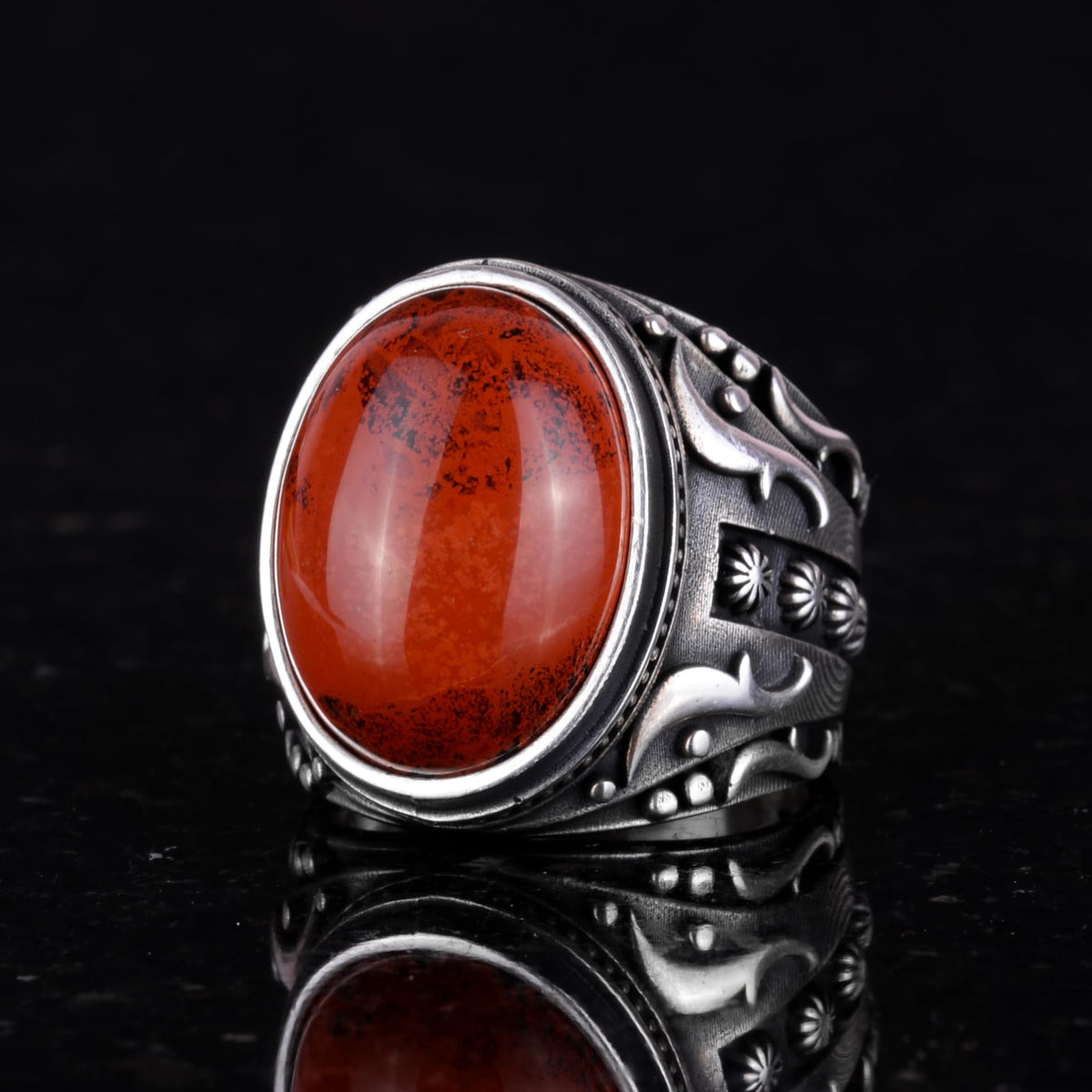 Natural Red Bloodstone Ring - 925 Sterling Silver (Model-3) — 6