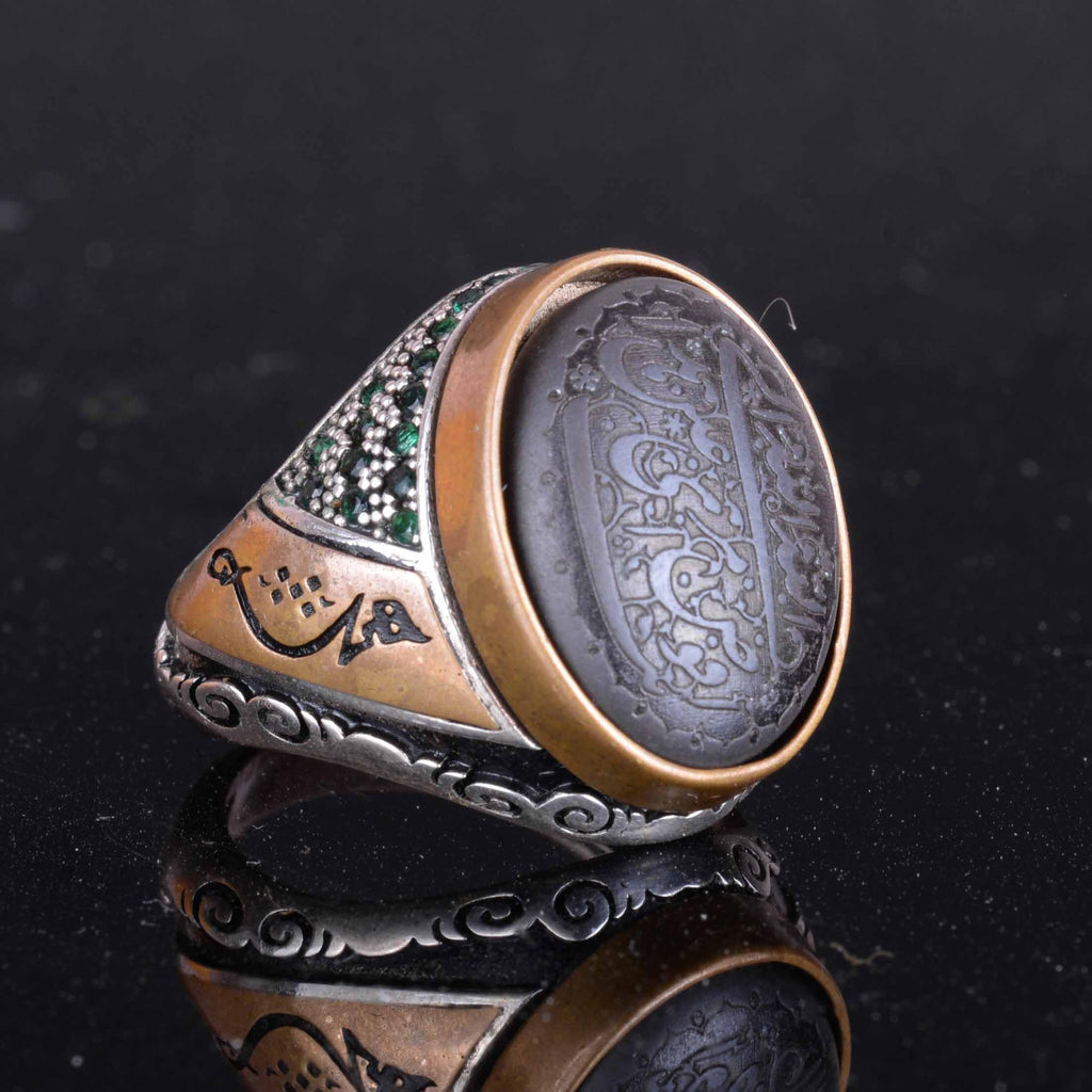 925 Sterling Silver Men's Ring - Authentic Model, Arabic Calligraphy and Brown Natural Stone — 4
