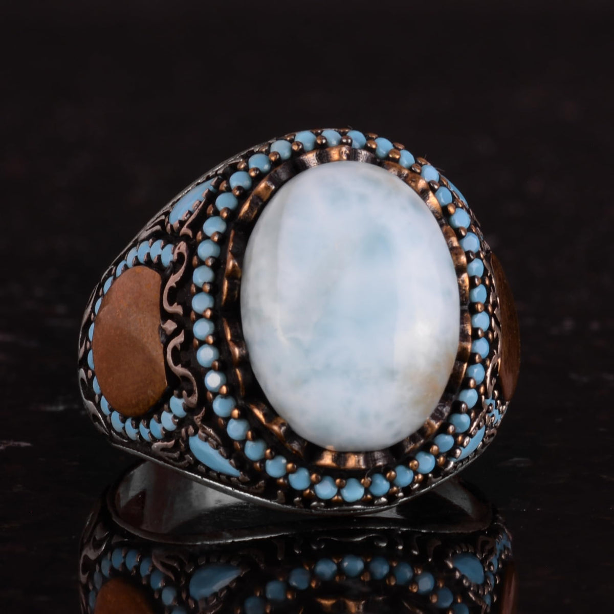 Natural Larimar Stone Handmade Ring - 925 Sterling Silver — 5