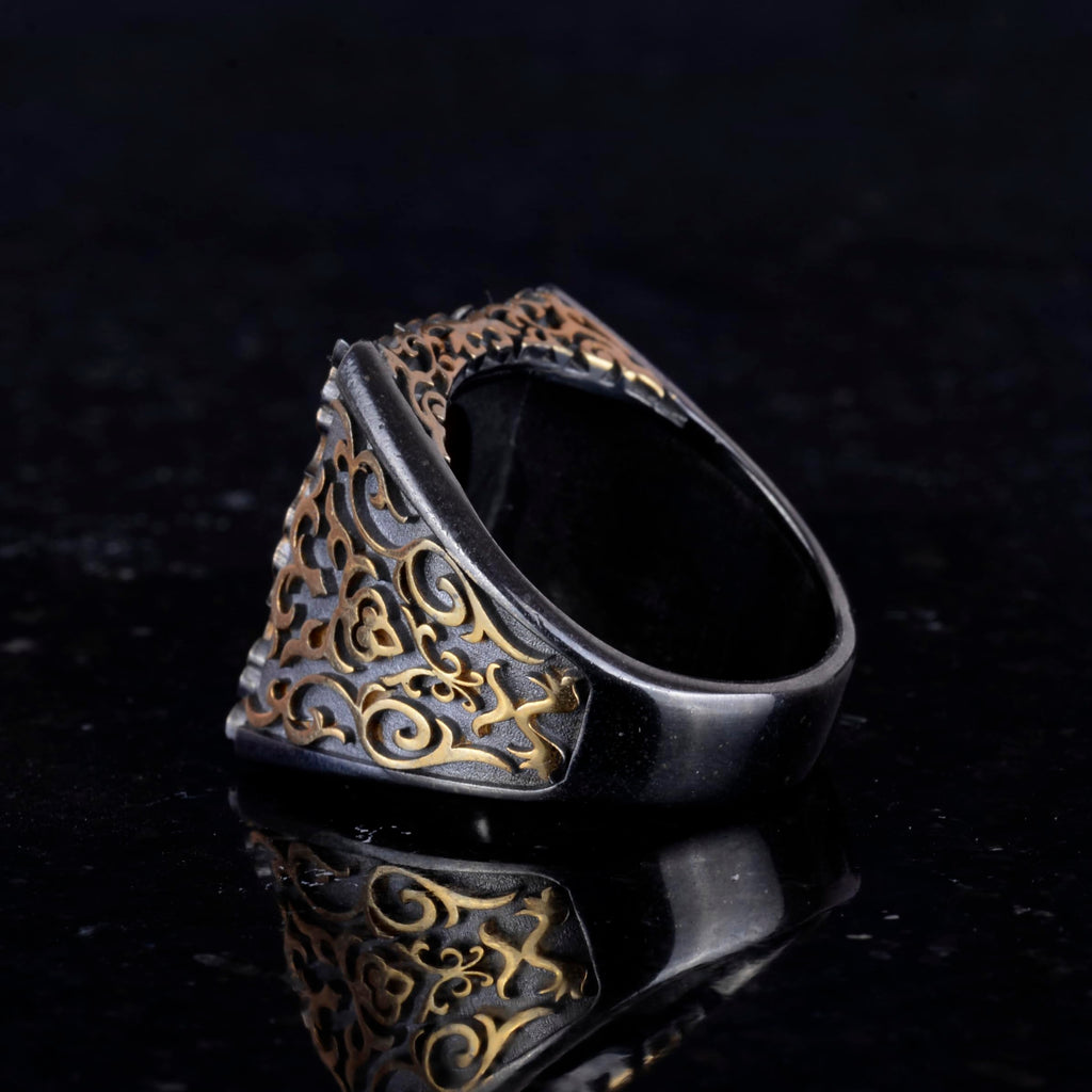Horse Ring - Natural Agate Stone and 925 Sterling Silver Men's Ring — 7
