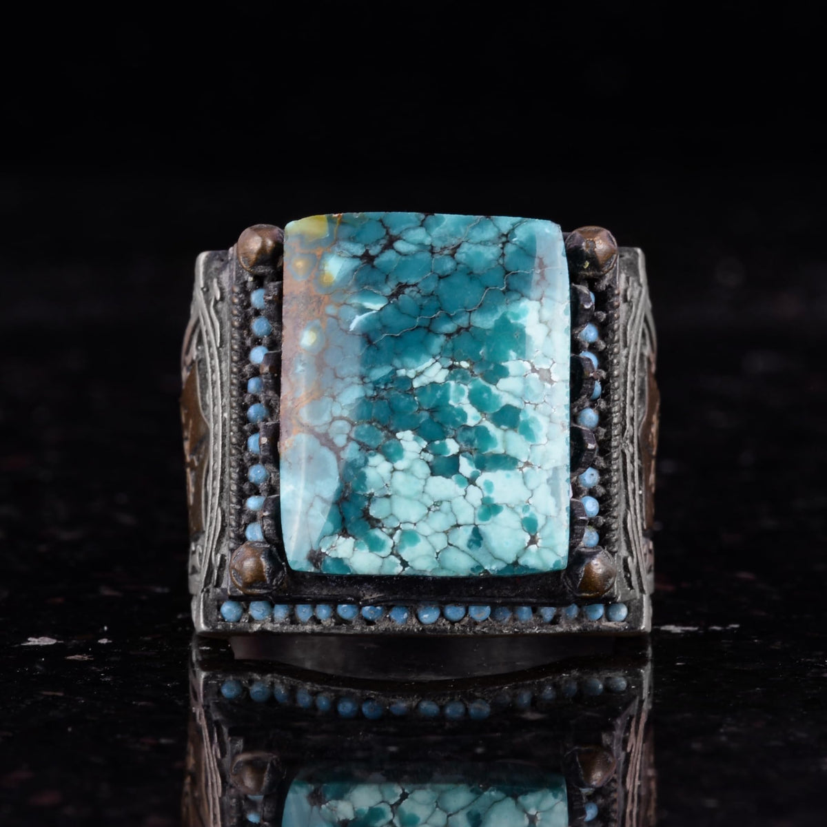 Natural Arizona Turquoise Stone Ring - 925 Sterling Silver Islamic Ring — 5