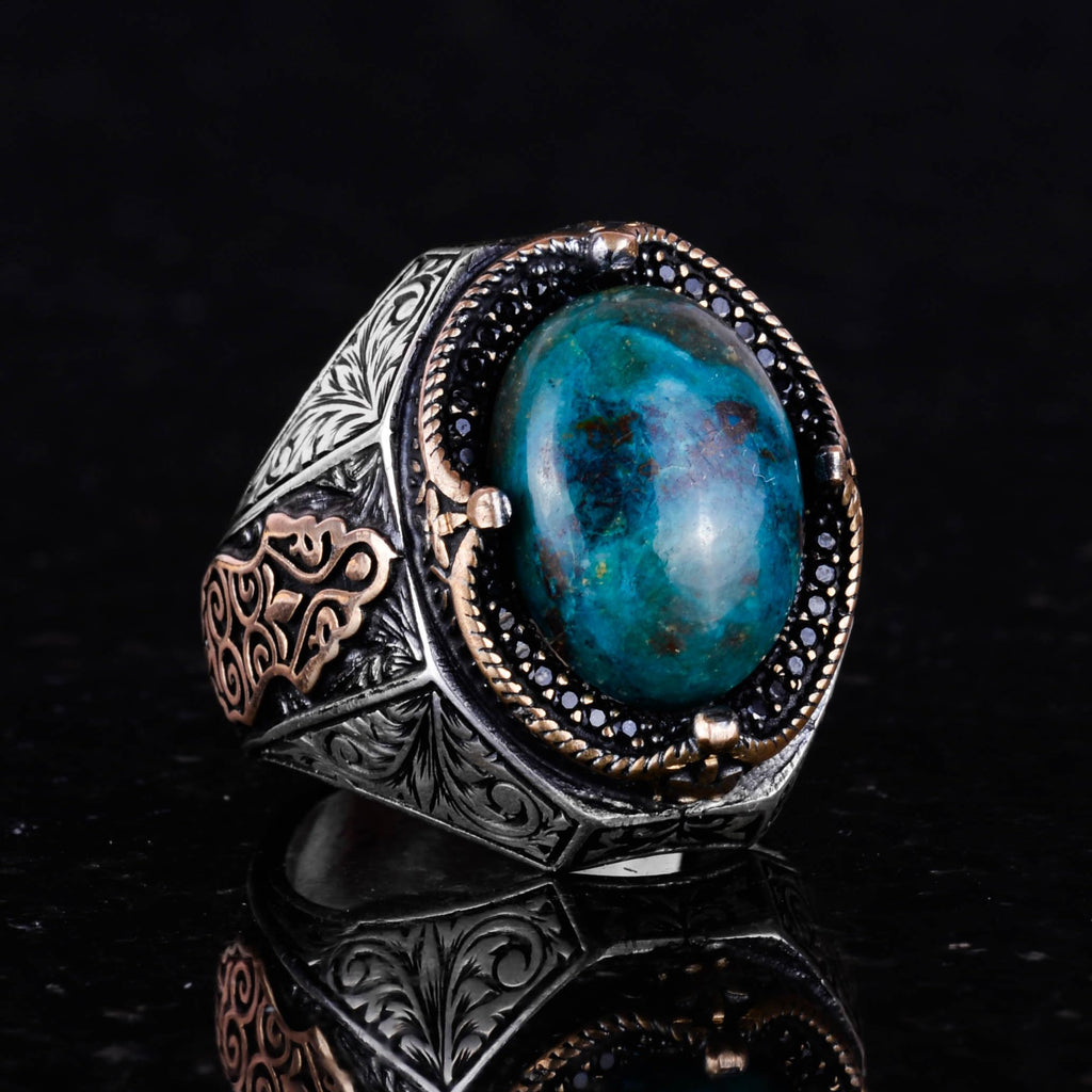 Handmade Azurite Stone Ring - 925 Sterling Silver Men's Ring, Insight and Clarity Design — 3