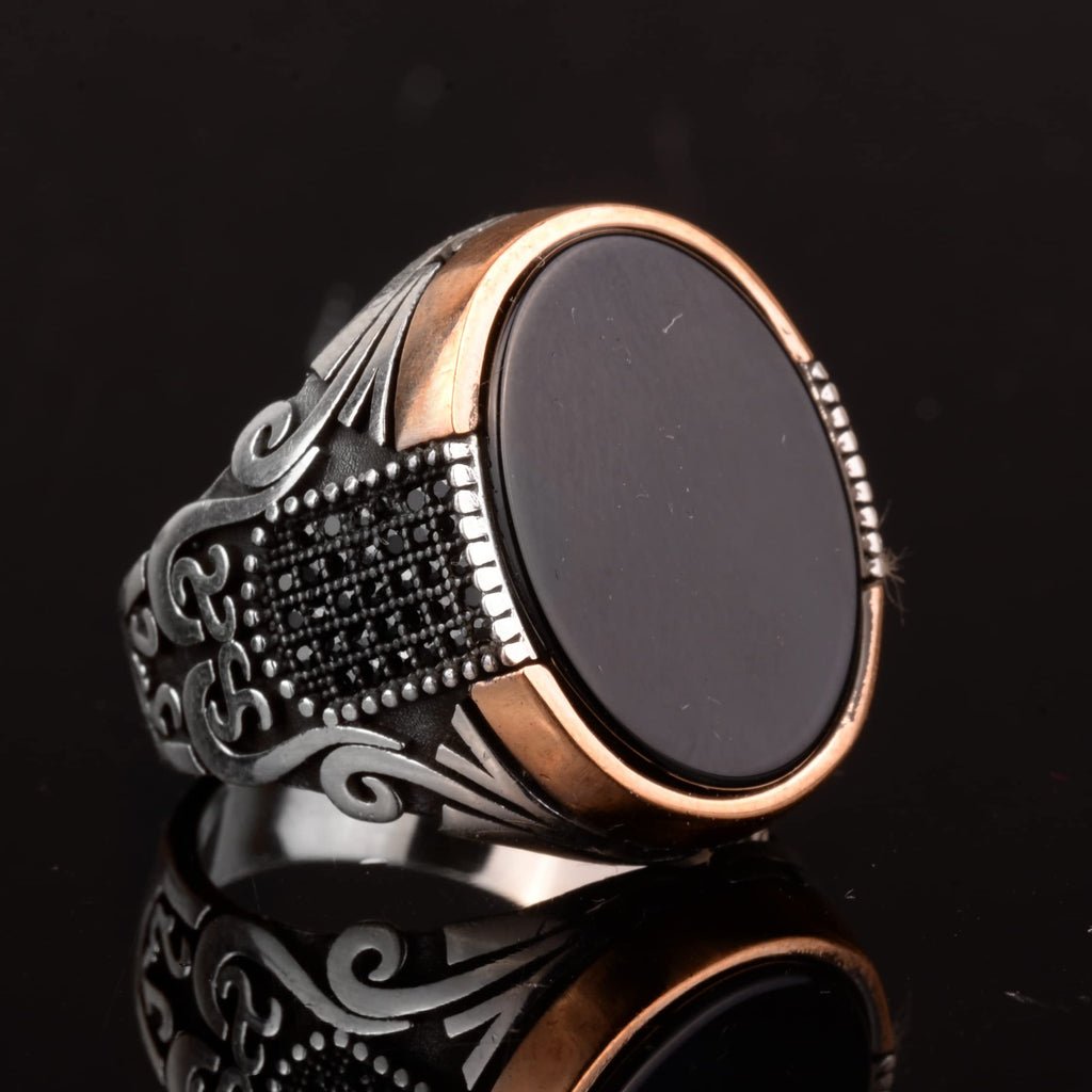 Handmade Men's Ring, 925 Sterling Silver Men's Ring, Synthetic Onyx Stone Ring — 3