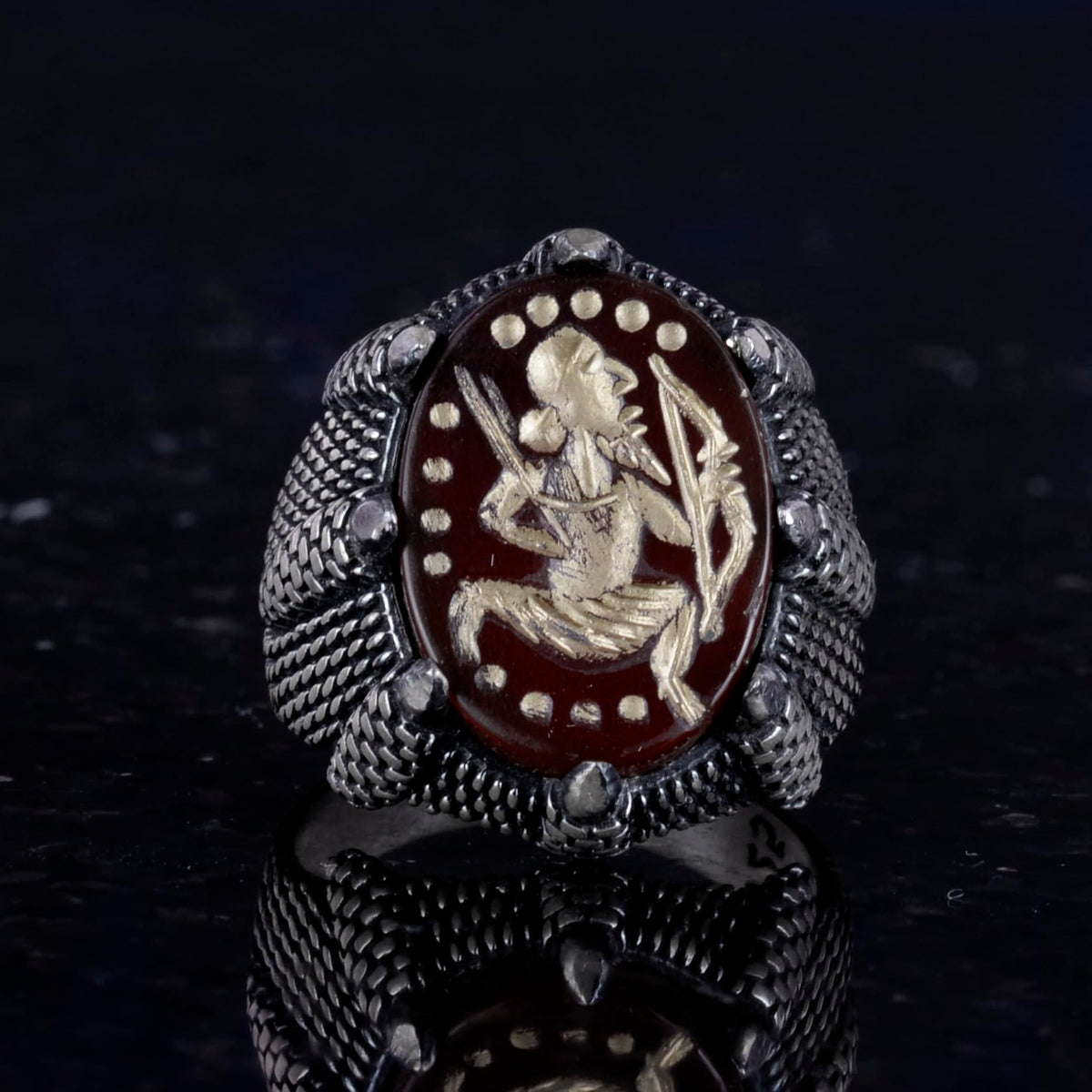 Natural Agate Stone Ring - 925 Sterling Silver Men's Ring — 4