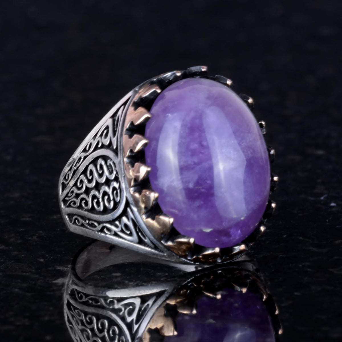 925 Sterling Silver Men's Ring - Handmade Elegance with Amethyst Stone (Model-2) — 4