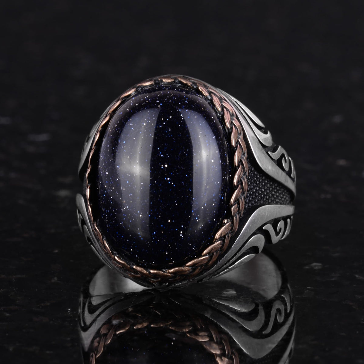 925 Sterling Silver Ring - Synthetic Stone Silver Ring - Handmade Ring (Silver Blue Sunstone) — 6
