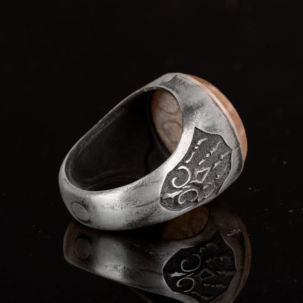 Natural Coral Stone Ring, 925 Sterling Silver Ring — 7