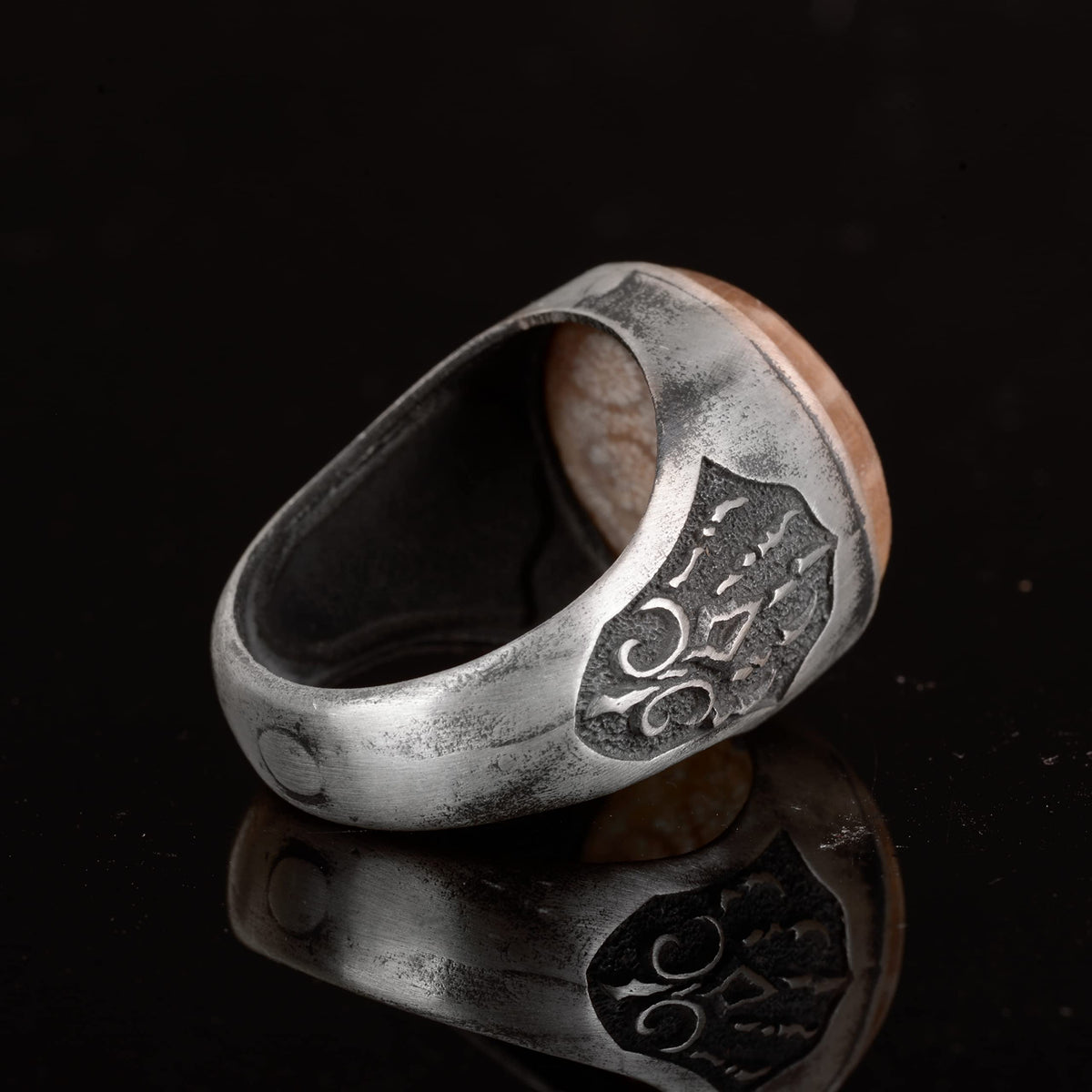 Natural Coral Stone Ring, 925 Sterling Silver Ring — 7