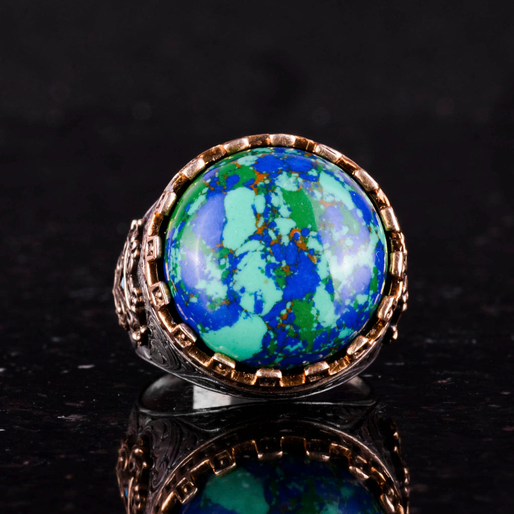 925 Sterling Silver King Ring - Handcrafted Men's Ring with Chrysocolla Stone — 4