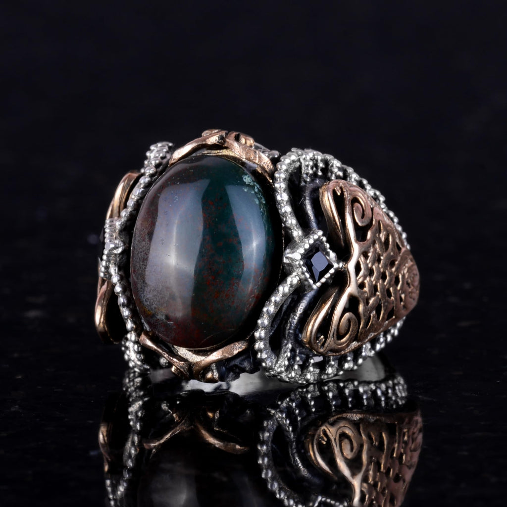 Green Bloodstone, 925 Sterling Silver Men's Ring — 3