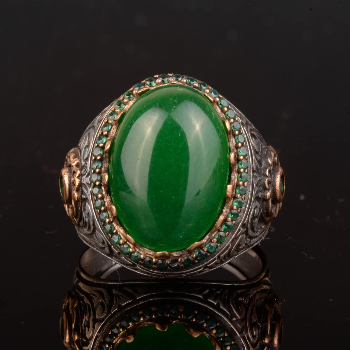Authentic Natural Jade Stone Ring, 925 Sterling Silver Ring, King Ring — 4