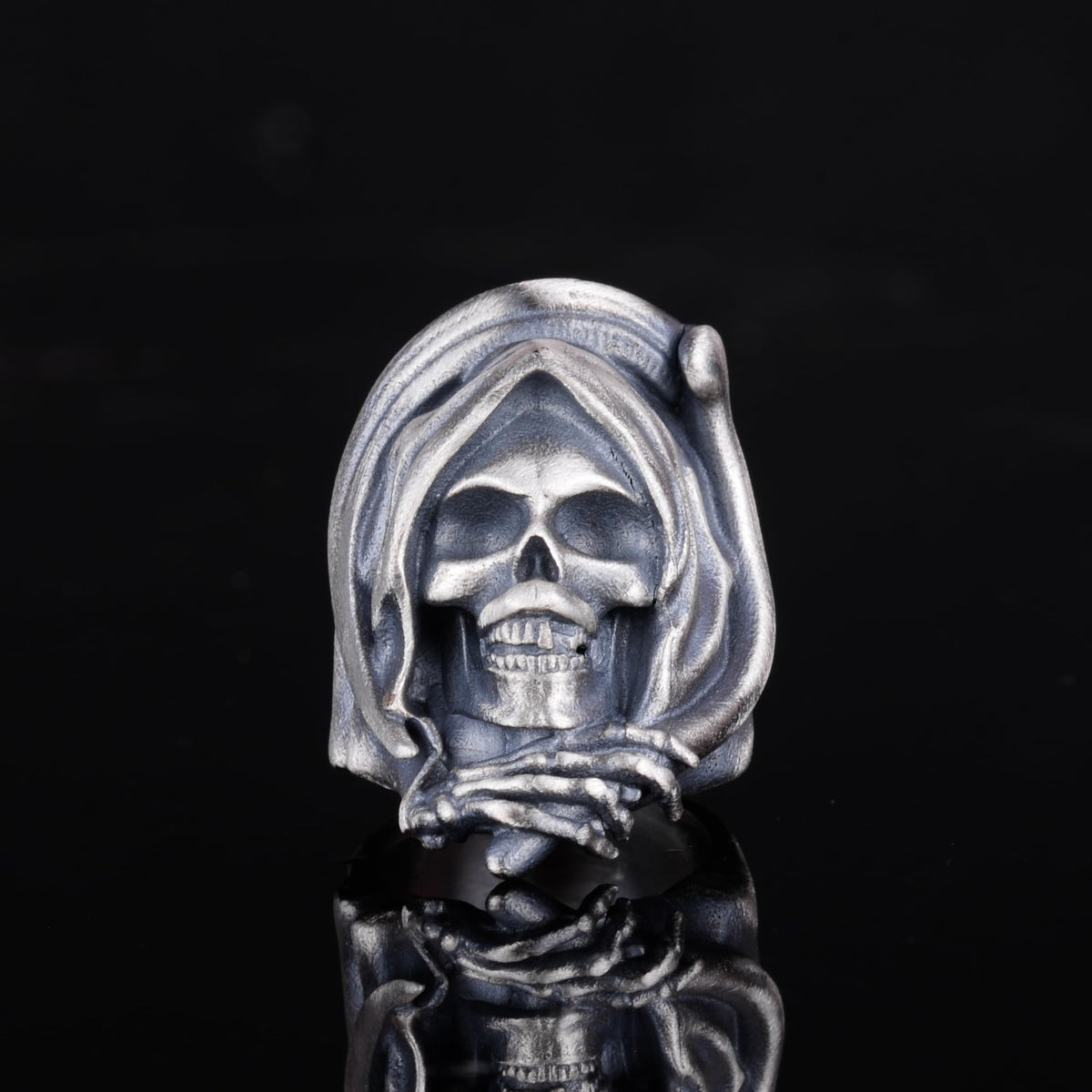 KAMBO 925 Sterling Silver Death Angel Skull Ring – Gothic Men's Silver Ring – Handmade Biker Jewelry – Skeleton Hooded Design (Silver) — 4