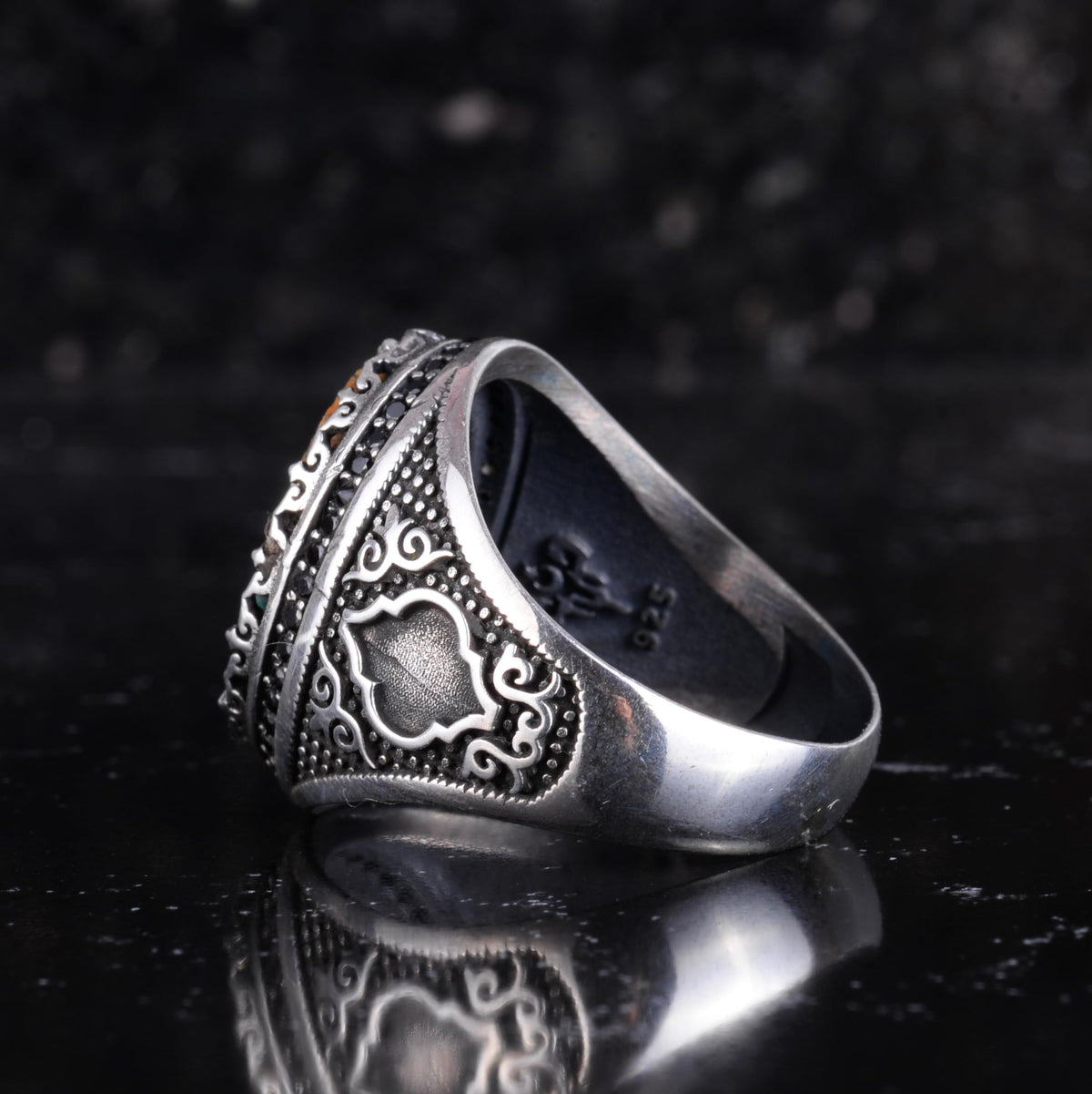 KAMBO Turquoise Stone Men's Ring 925 Sterling Silver – Natural Turquoise Statement Ring – Vintage Ottoman Style Handmade Men's Ring (Turquoise-3) — 7