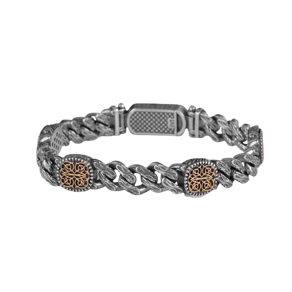 925 Sterling Silver Men's Bracelet, Vintage Lace Design, Handmade Chain Bracelet