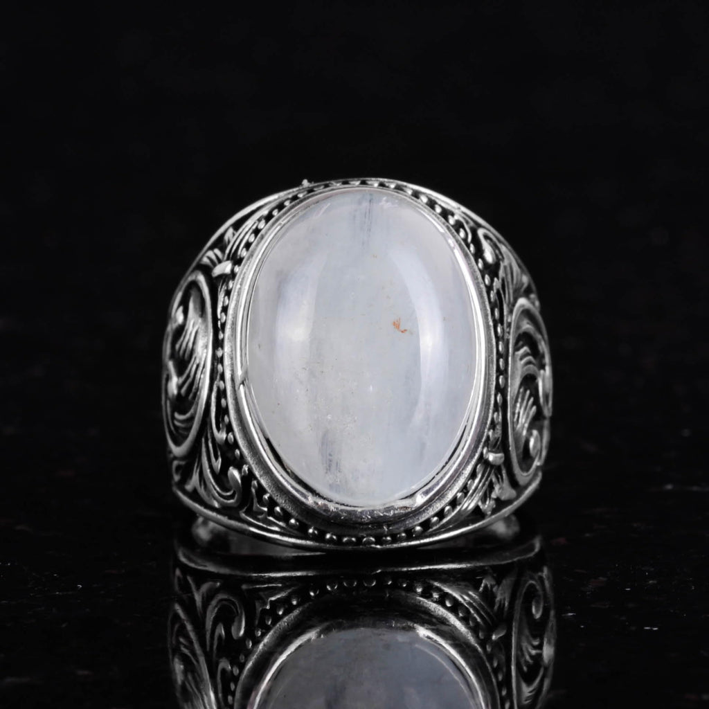 Natural Cabochon Aquamarine Stone Ring - KAMBO 925 Sterling Silver Men's Ring — 4