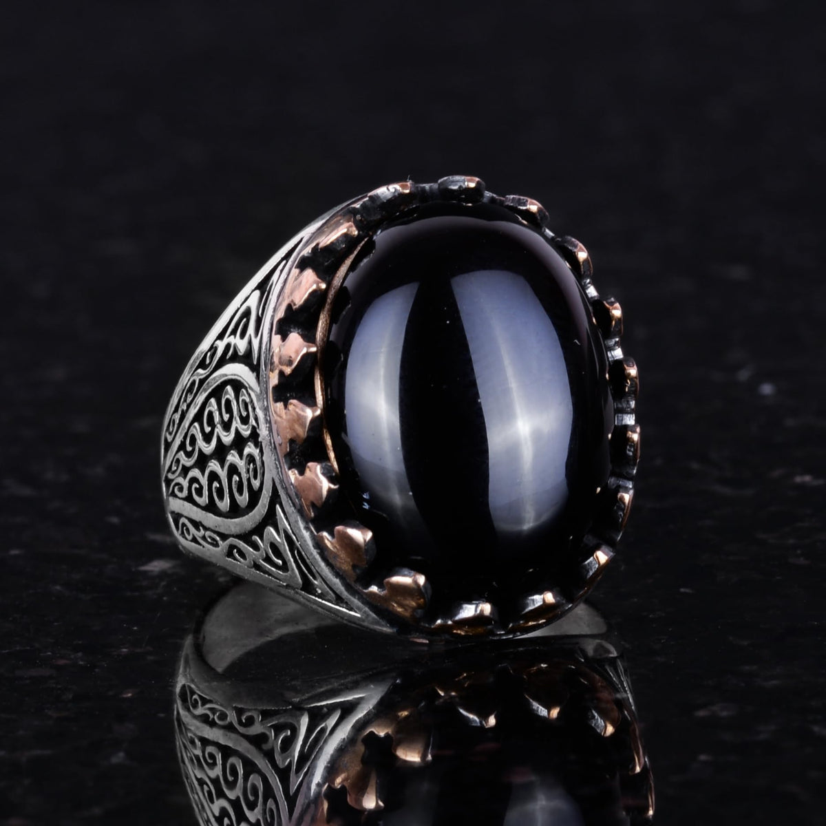 925 Sterling Silver Men's Ring - Natural Onyx Stone (Model-2) — 2