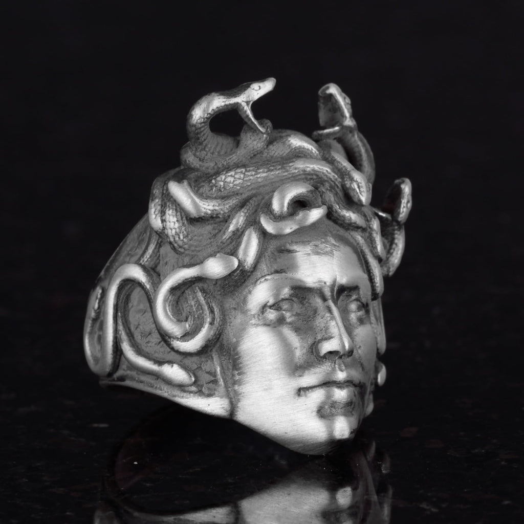 Antique Silver Medusa Head Ring, Greek Mythology Men's Ring, 925 Sterling Silver Ring (Customizable) — 4