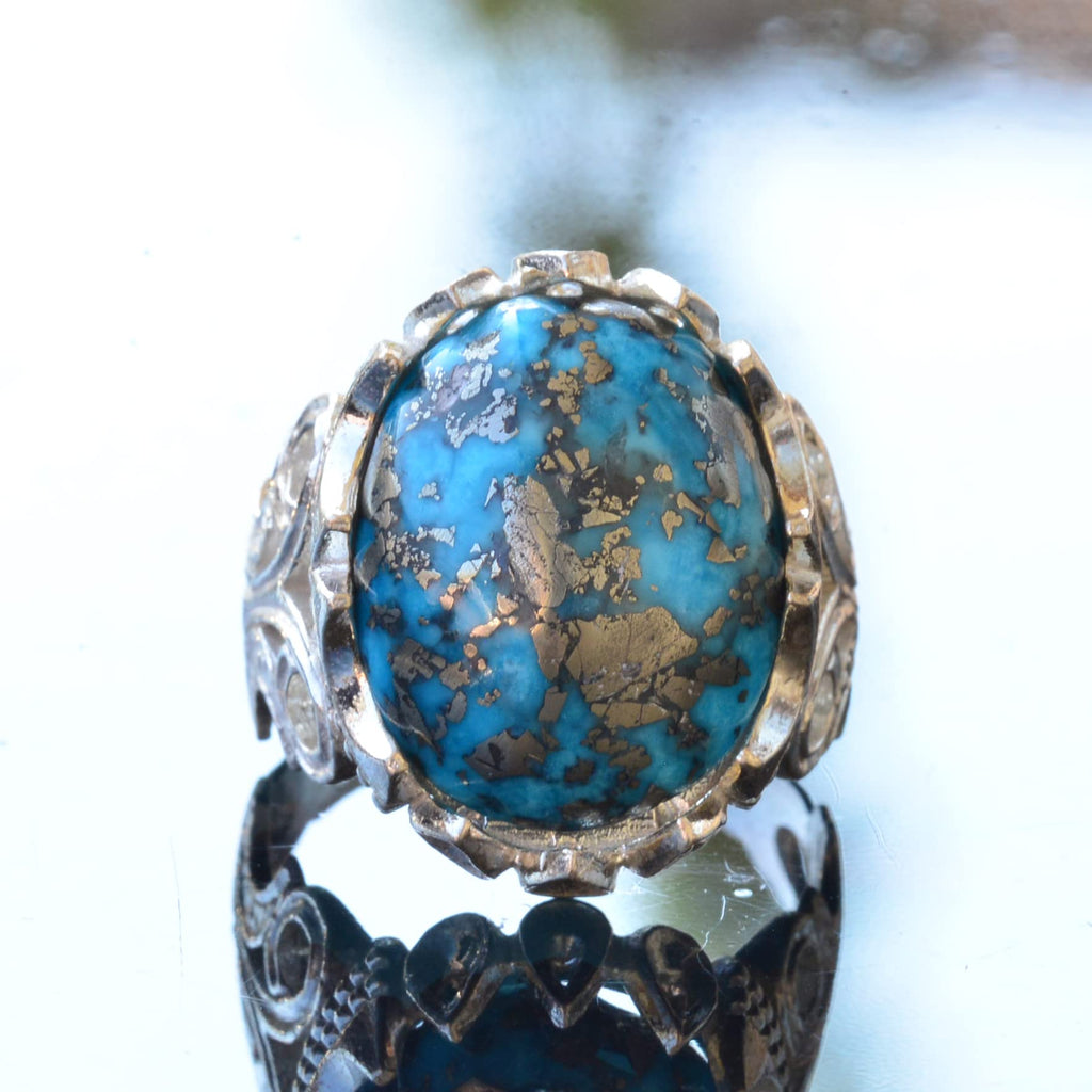 Natural Arizona Turquoise Stone Ring, Handmade Jewelry, 925 Sterling Silver — 5