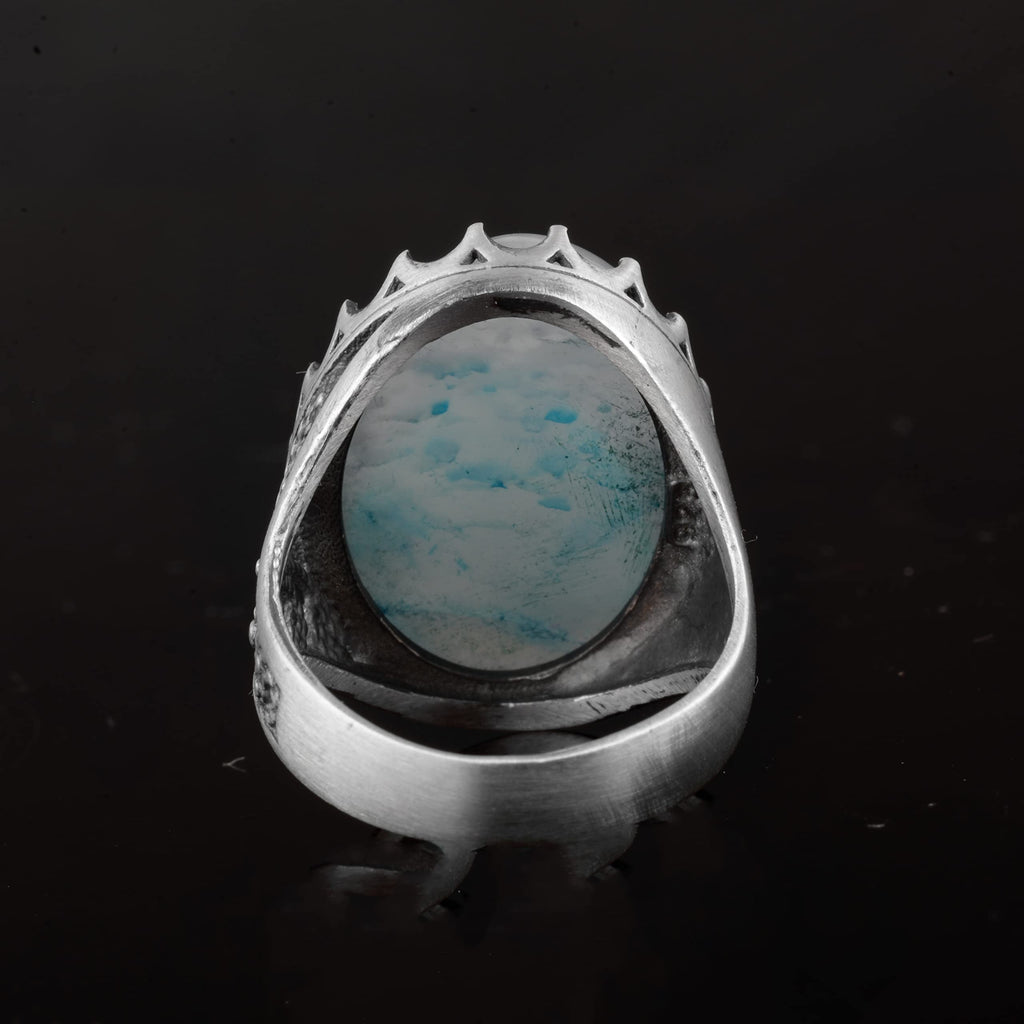 Silver Men's Ring Drusy Quartz Aqua - Shiny Stone Collection — 8