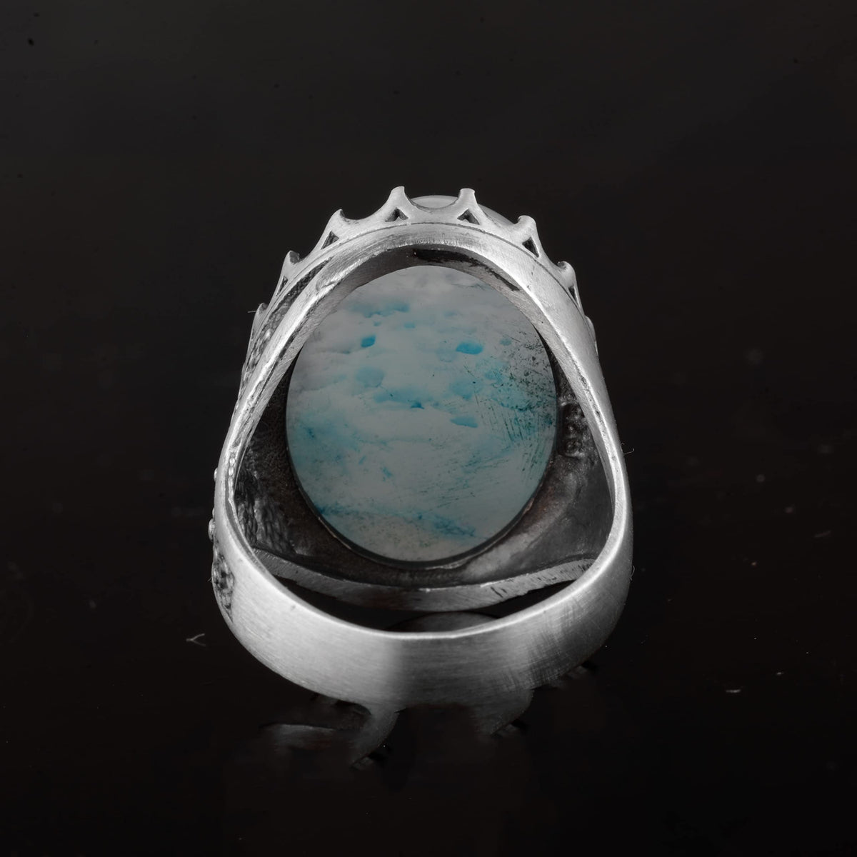 Silver Men's Ring Drusy Quartz Aqua - Shiny Stone Collection — 8