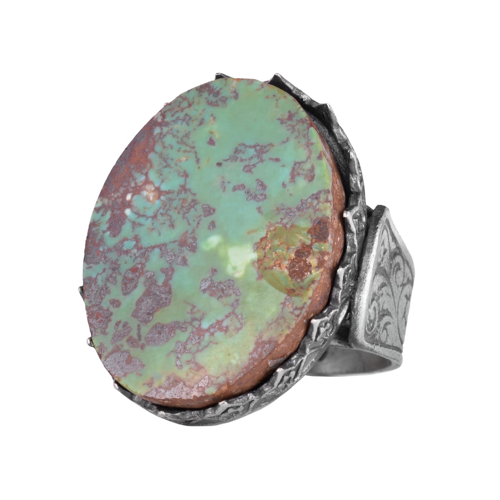 KAMBO 925 Sterling Silver Natural Turquoise Stone Large Men's Ring – Handmade Spiritual Healing Jewelry (Style-2)