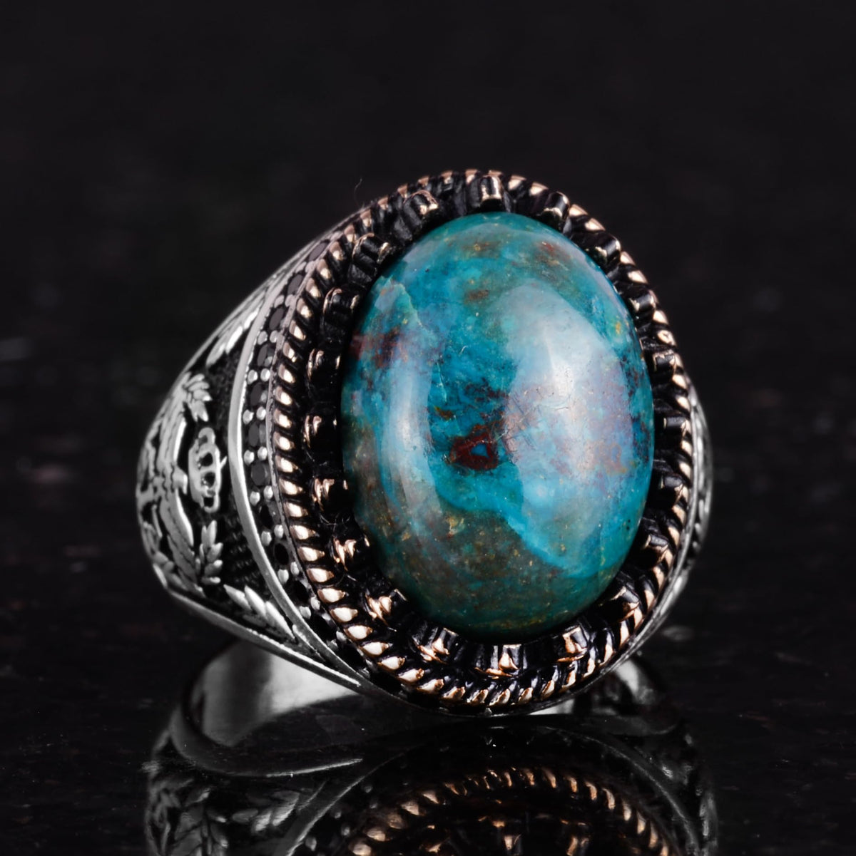 Natural Chrysocolla Stone Handmade Eagle Ring - 925 Sterling Silver — 5
