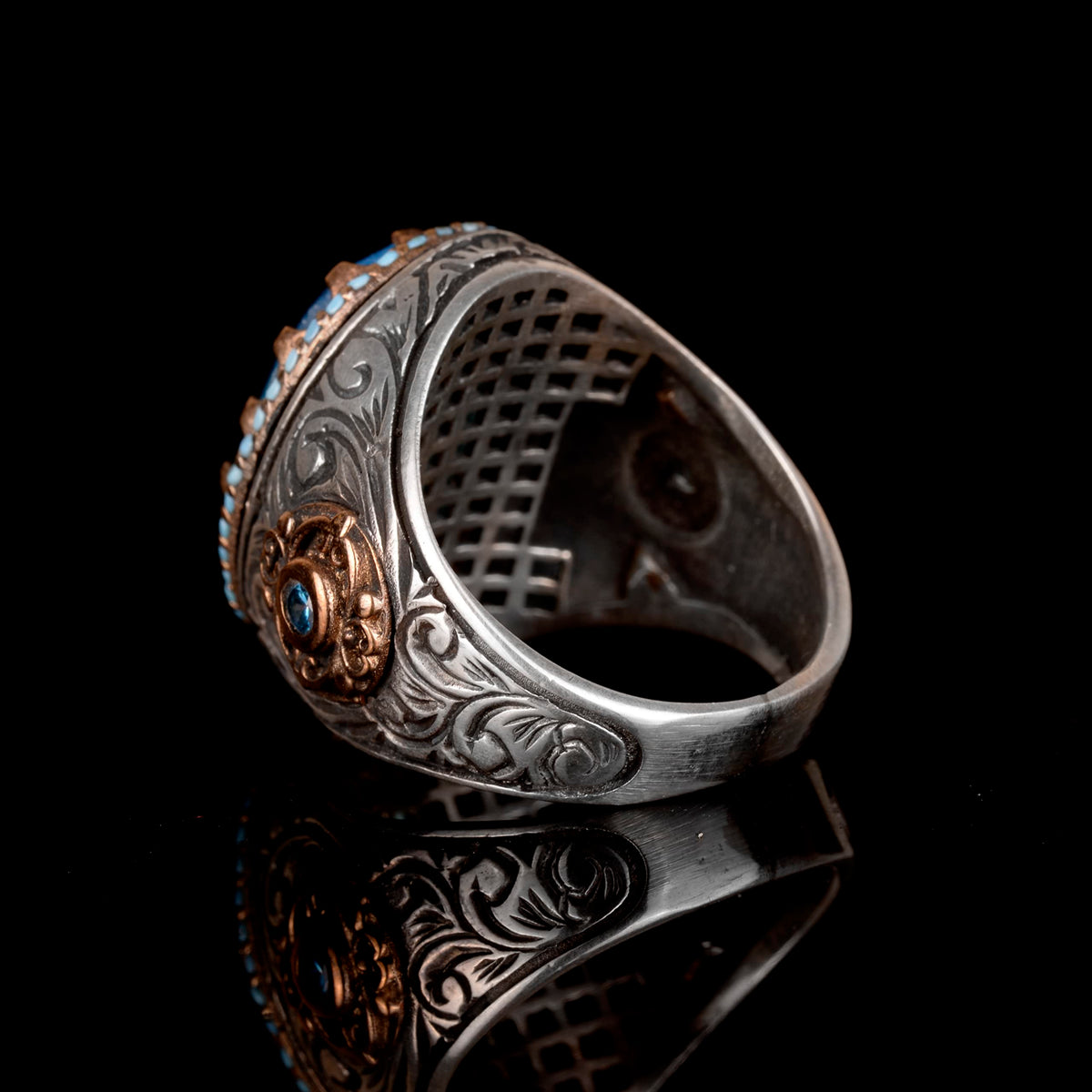 Men's Silver Ring, Aquamarine Zircon Stone, King Ring, Men's Ring — 7